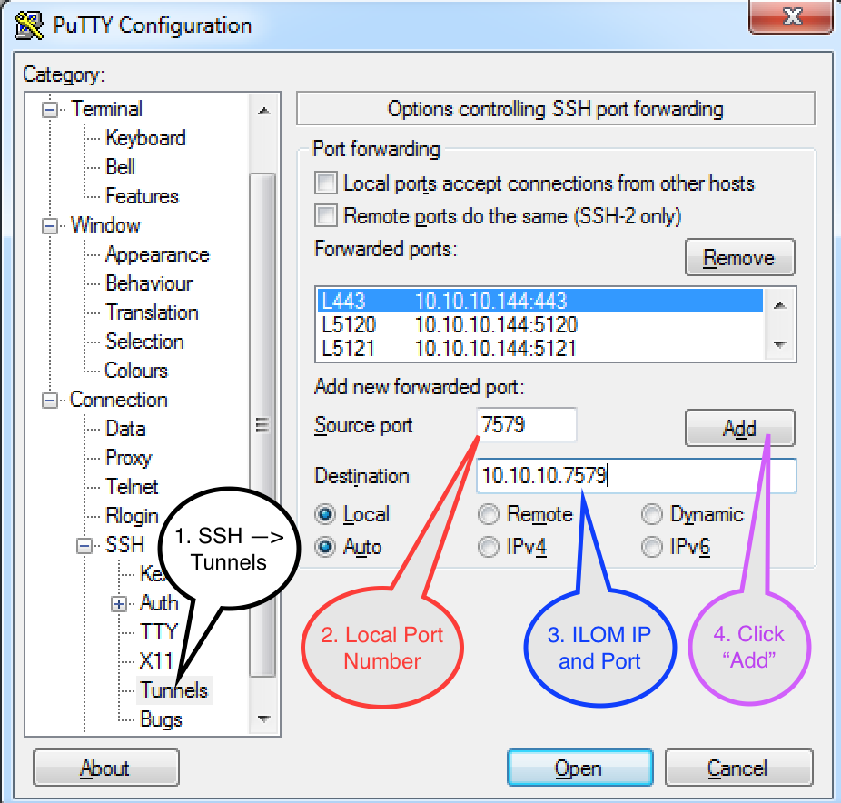 ssh tunnel putty